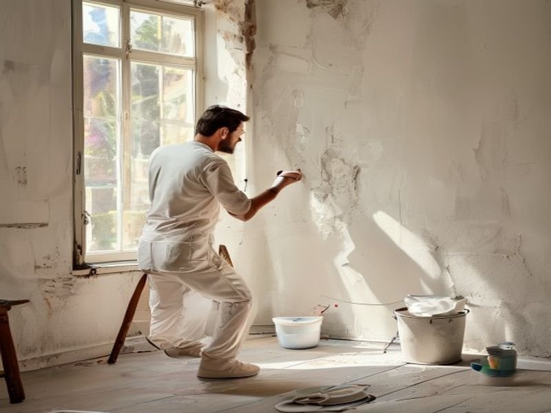 Pintor profissional realizando acabamento
